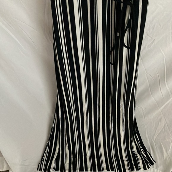 White House Black Market: White/Black stripe faux wrap MAXI dress- side slits-10 - Picture 7 of 16
